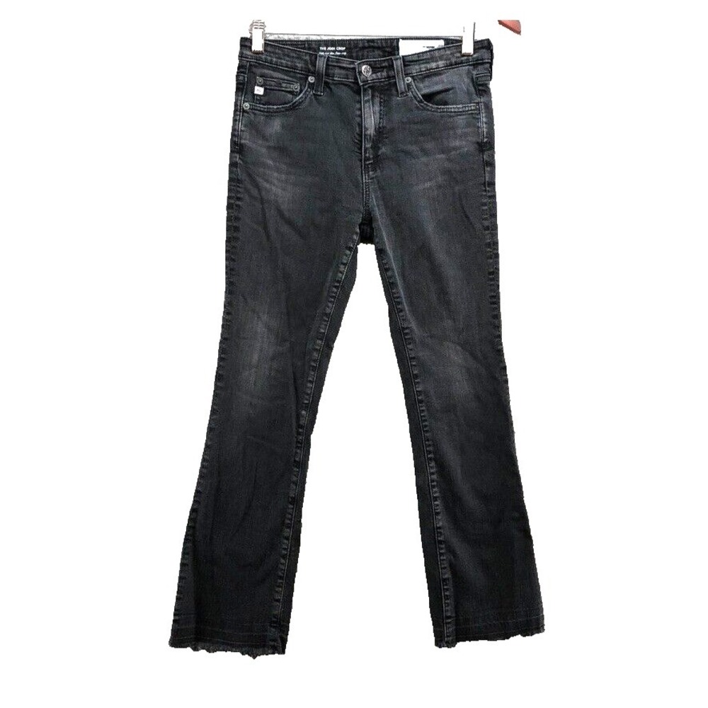 AG ED Denim The Jodi Crop High Rise Slim Flare Jeans Womens 26 2‎ Black Raw Hem